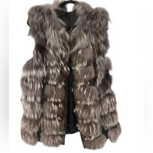 Genuine Silver Fox Fur Vintage Vest – Long Hair Real Fur – Apres Ski M-L